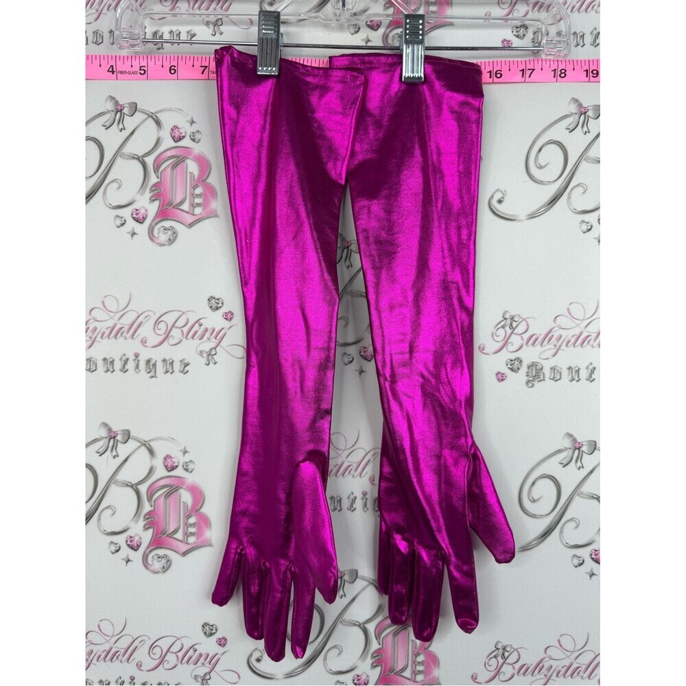 Long gloves shiny shimmer Metallic Fuchsia Gloves
